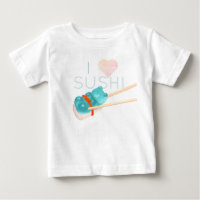 Blå Gummi Björn "Jag Älskar Sushi" Baby T-Shirt