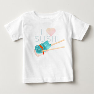 Blå Gummibjörn "Jag älskar Sushi" Baby T-Shirt