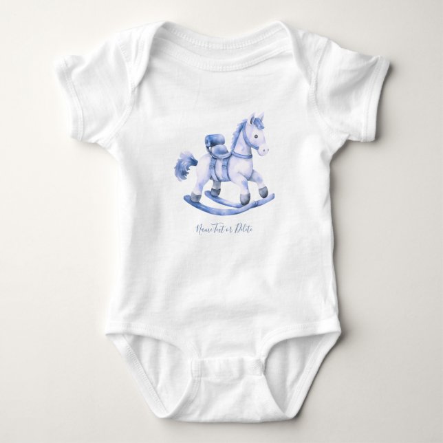 Blå gunghäst baby body t shirt (Framsida)