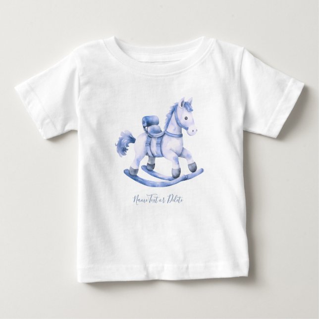 Blå gunghäst baby-t-shirt t shirt (Framsida)