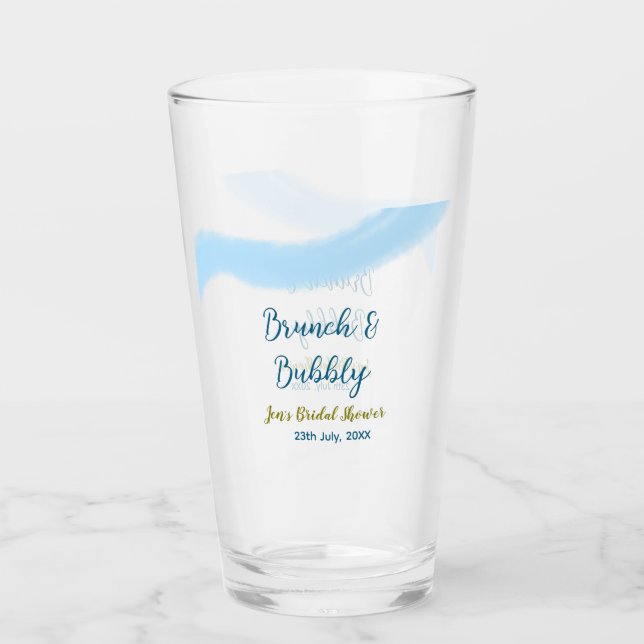 Blå gyllene akvarell bubblig och brunch bröllops- glaskopp (Framsida)