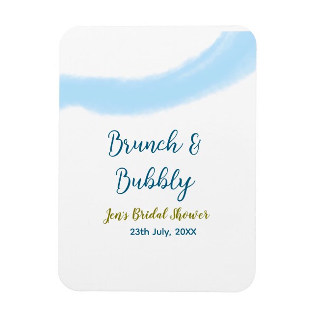Blå gyllene akvarell bubblig och brunch bröllopsba magnet (Vertikal)