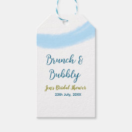 Blå gyllene akvarell bubblig och brunch bröllopsd presentetikett
