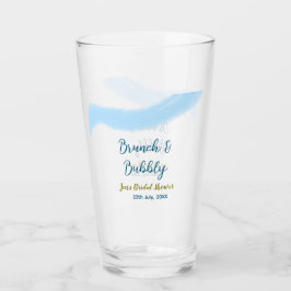 Blå gyllene akvarell bubblig och brunch bröllopsdu glaskopp