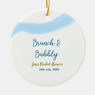 Blå gyllene akvarell bubblig och brunch bröllopsdu julgransprydnad keramik
