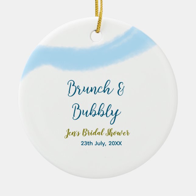 Blå gyllene akvarell bubblig och brunch bröllopsdu julgransprydnad keramik (Framsidan)