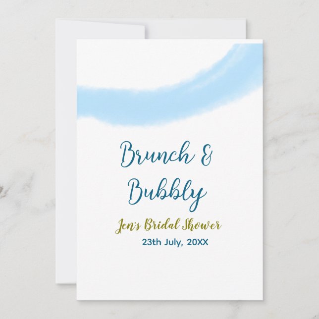 Blå gyllene vattenfärg bubblig och brunch bröllops inbjudningar (Framsida)