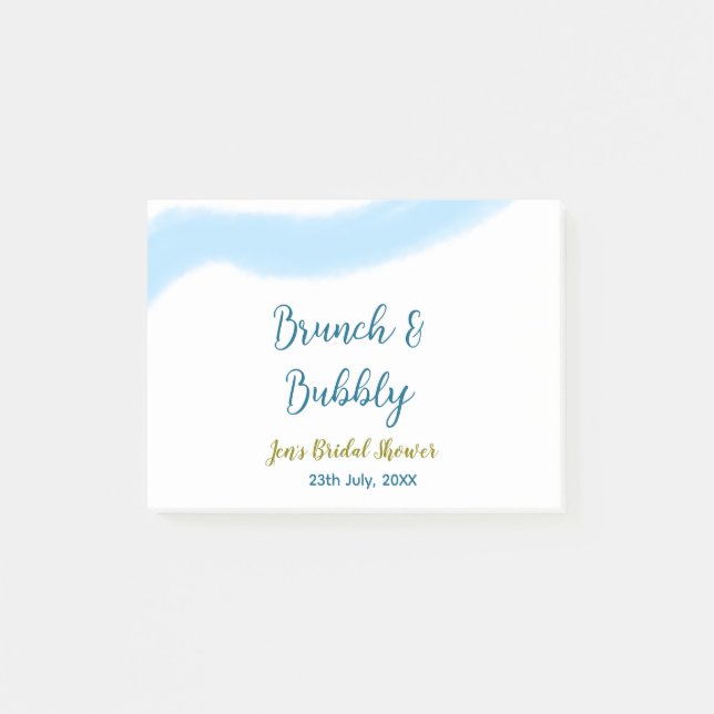 Blå gyllene vattenfärg bubblig och brunch bröllops post-it block (Framsida)