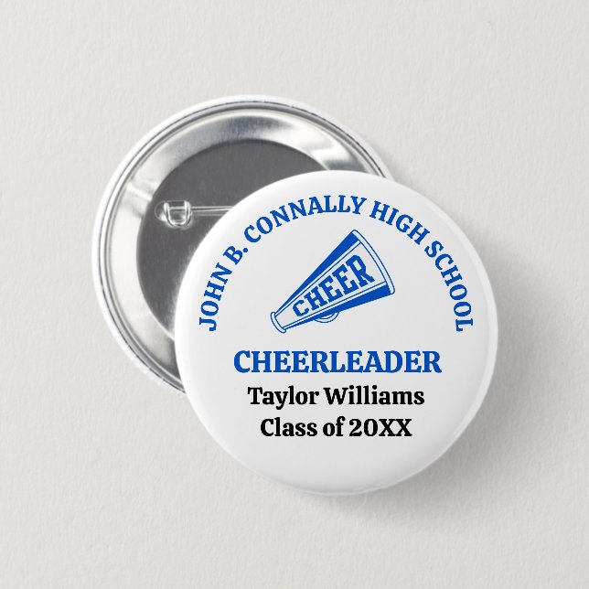 Blå gymnasieskolas Cheerleader Personlig Knapp (Framsida & baksida)