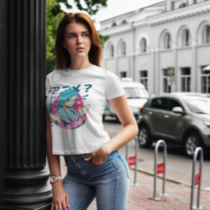 Blå hågad Anime Girl T Shirt