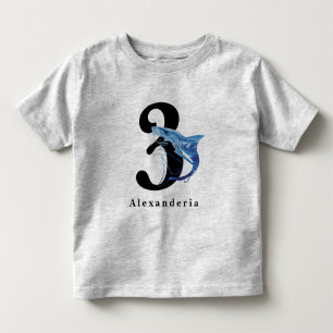 Blå haj 3-års födelsedagsnamn ålder barnets t shirt