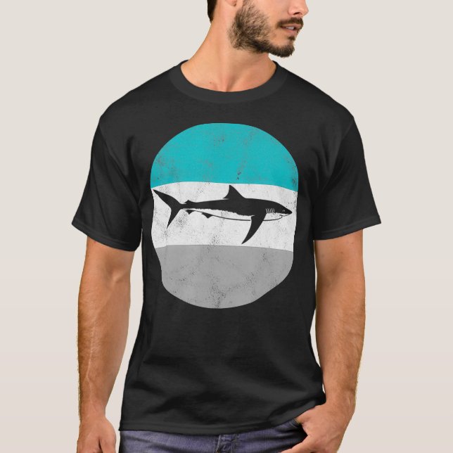 Blå haj Retro Gift För manar eller Boys T Shirt (Framsida)