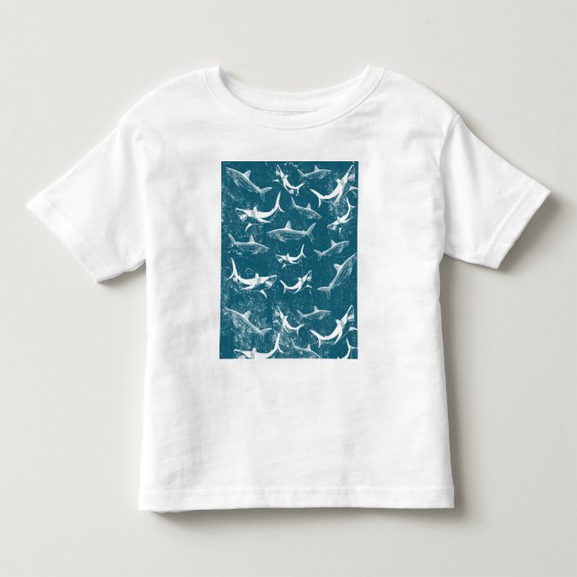 Blå hajmönster med slitnaeffekt t shirt (Framsida)