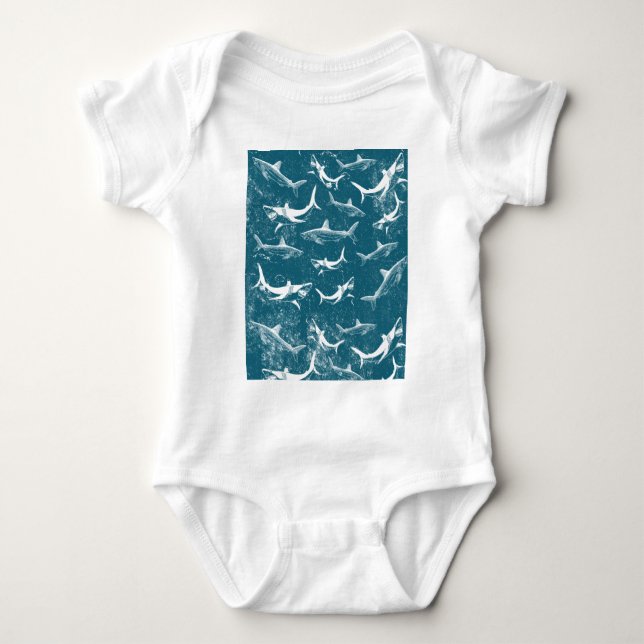 Blå hajmönster med slitnaeffekt  t shirt (Framsida)