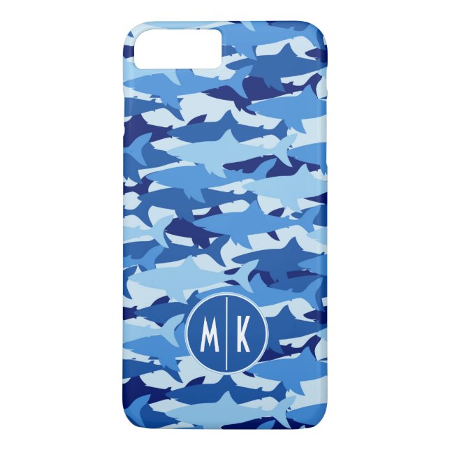 Blå hajmönster | Monogram Case-Mate iPhone Skal (Baksida)