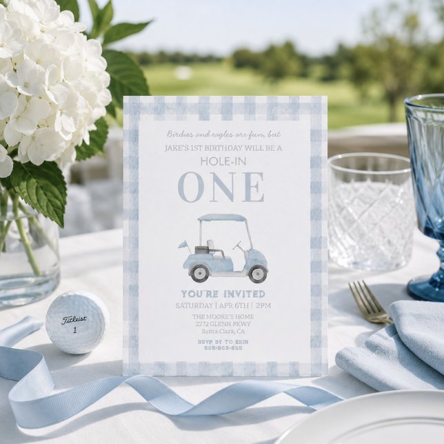 Blå Hål-in-one golfcart födelsedagsinbjudan Inbjudningar (Skapare uppladdad)