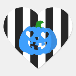 blå halloween hjärta pumpa randig hjärtformat klistermärke