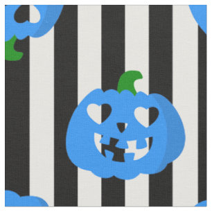 blå halloween hjärta pumpa randig tyg