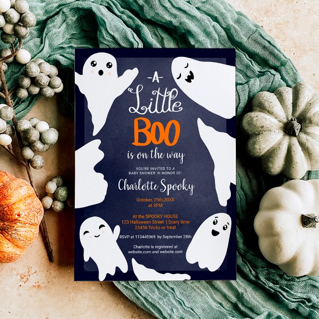 Blå Halloween, liten boo spöken babydusch Inbjudningar (Blue Halloween little boo ghosts baby shower Invitation)