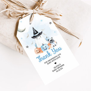 Blå Halloween Little Boo Baby Shower Förmånsetiket Presentetikett