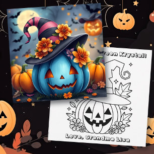 Blå Halloween-pumpa & Färg mig Kort