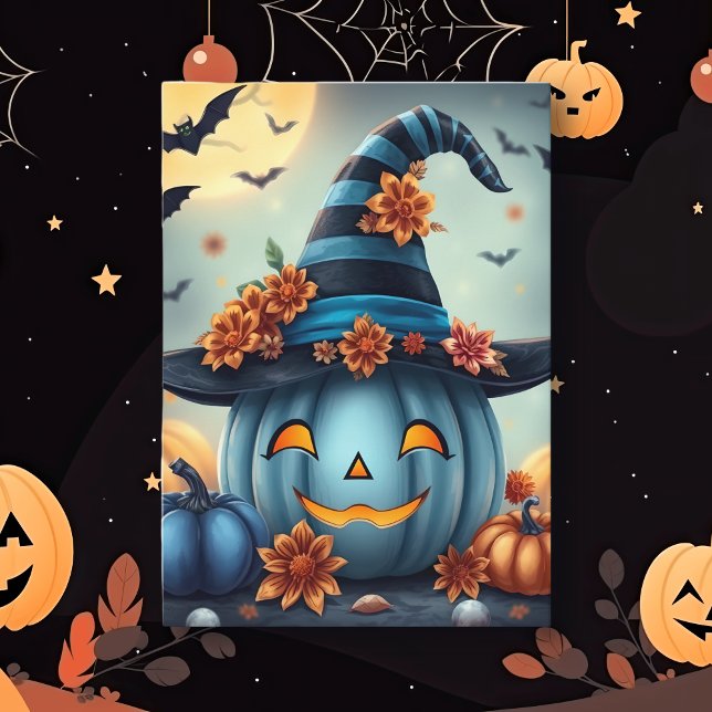 Blå Halloween-pumpa Jack-o-lantern Kort (Skapare uppladdad)