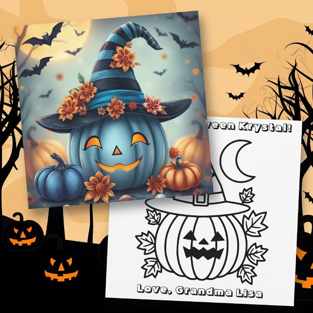 Blå Halloween-pumpa & personlig färgningssida Kort (Skapare uppladdad)