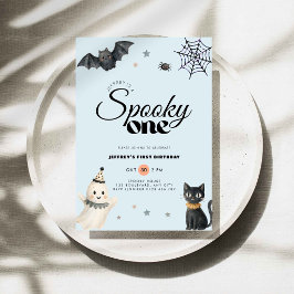 Blå Halloween spöklik födelsedagsinbjudan för ettå Inbjudningar