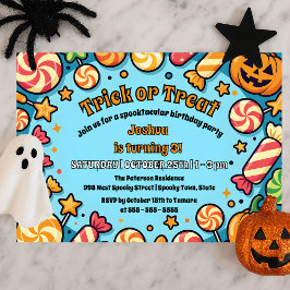 Blå Halloweendekoration för barn Födelsedag i okto Inbjudningar