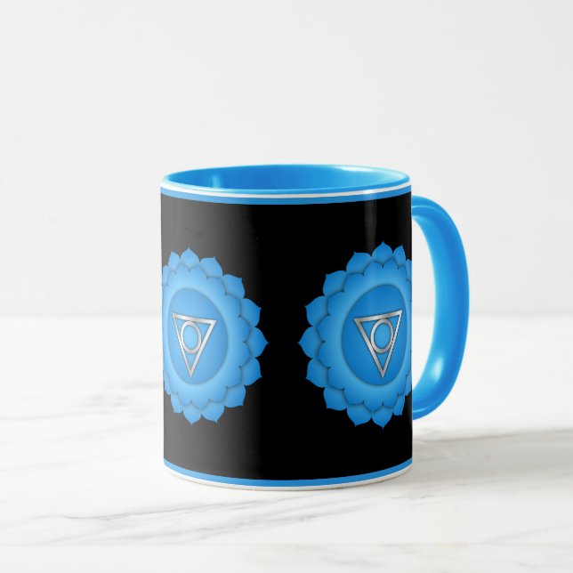 Blå Halschakra Symbol Mindfulness och Healing Mugg (Framsida höger)