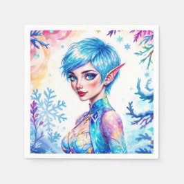 Blå halshögda, magiska isprinsar i snö pappersservett