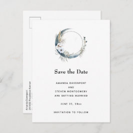 Blå halvmåne med vita blommor meddelande vykort