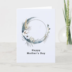 Blå halvmåne med vita blommor mors dag helgkort