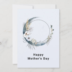 Blå halvmåne med vita blommor mors dag julkort