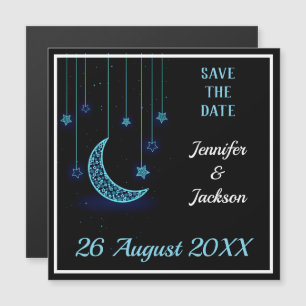 Blå halvmåne & stjärnhimmel Save the Date Magnetisk Inbjudningskort