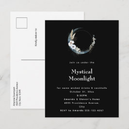 Blå halvmånsblommor i Måne Halloween fest Inbjudan Vykort