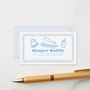 Blå hand-Drawn Ski Baby-blöjor Raffle Biljett Tilläggskort