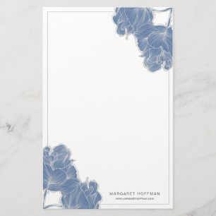 Blå Hand plockade Flowers Peonies Stationery Brevpapper