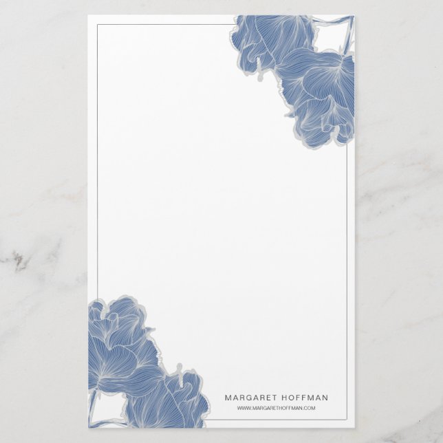 Blå Hand plockade Flowers Peonies Stationery Brevpapper (Framsida)