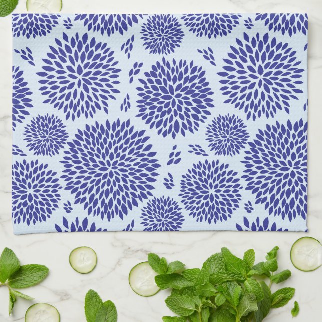 Blå handdragen Flower mönster Kökshandduk (Vikta)