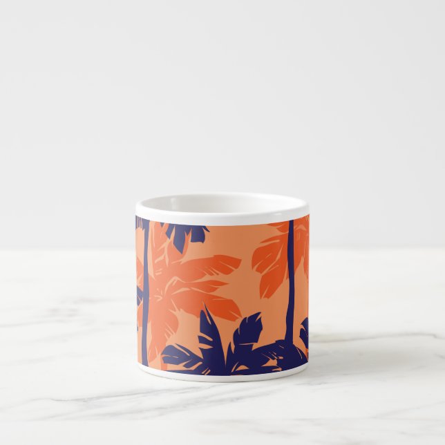 Blå handflatan silhuett, orangens bakgrund espressomugg (Framsidan)