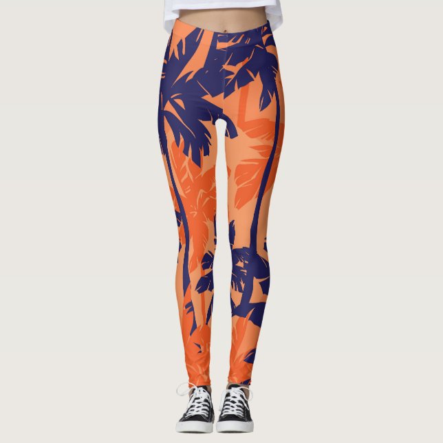 Blå handflatan silhuett, orangens bakgrund leggings (Framsida)