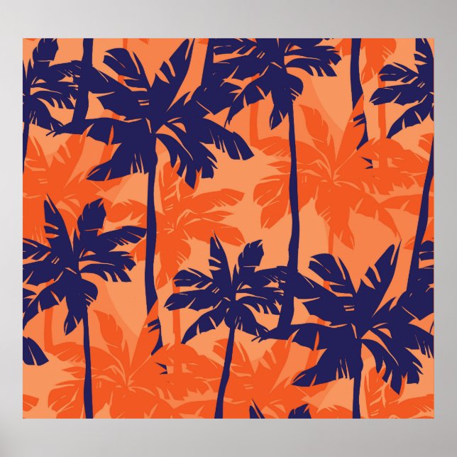 Blå handflatan silhuett, orangens bakgrund poster (Framsidan)