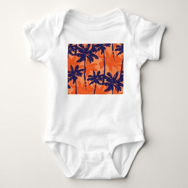 Blå handflatan silhuett, orangens bakgrund t shirt (Framsida)