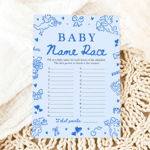 Blå Handritad Baby Namn Tävling Baby Shower Spel Inbjudningar