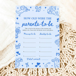 Blå Handritad Bebis Shower Hur Gamla Var De Inbjudningar