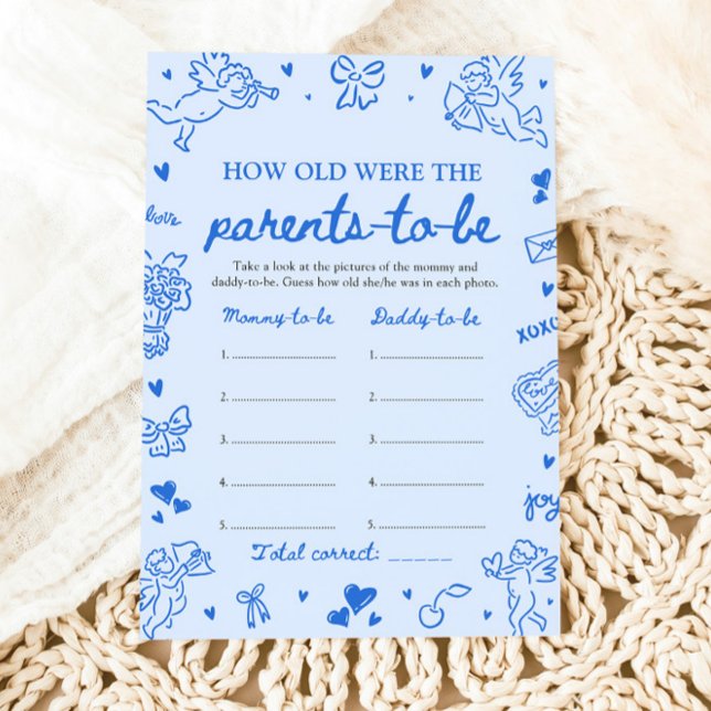 Blå Handritad Bebis Shower Hur Gamla Var De Inbjudningar (Blue Valentine How Old Were The Parents Game)