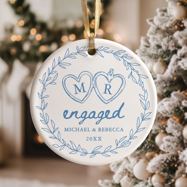 Blå Handritad Förlovad Jul Julgransprydnad Keramik (Skapare uppladdad)