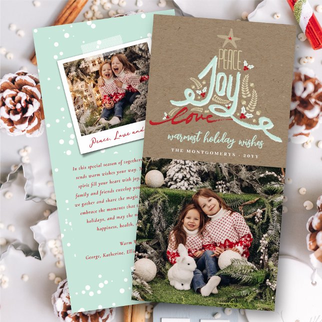 Blå Handritad Fred Glädje Kärlek Kraft Rustik Foto Julkort (Skapare uppladdad)