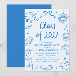 Blå Handritad Klass 2027 Studentfest Inbjudningar